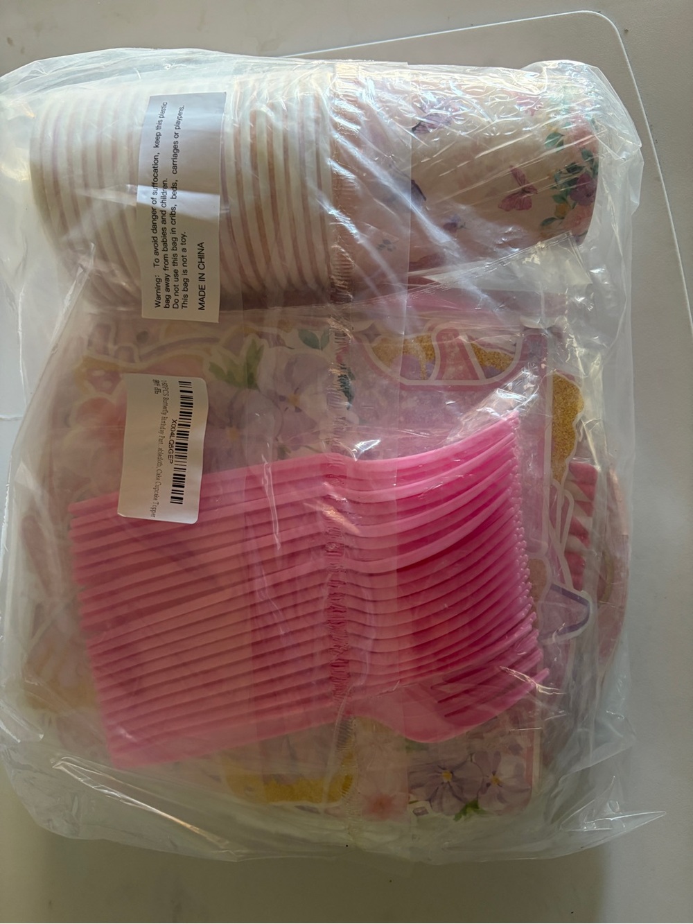 Disposable Pink Party Tableware Set - Cups, Forks & Plates